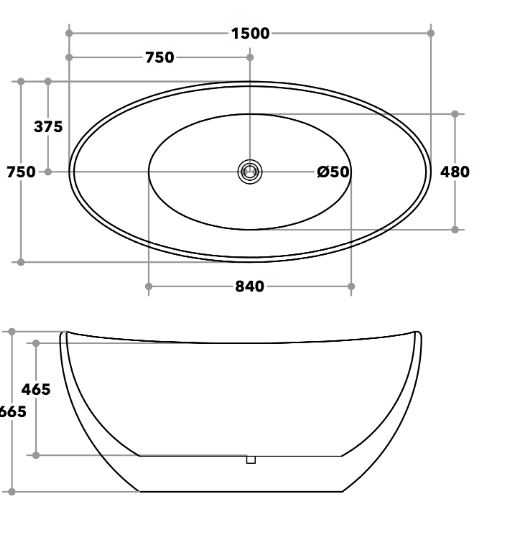 EVIE 1500mm Matte White Oval Freestanding Bathtub 2