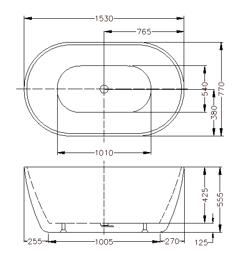 OLIVIA 1530mm Freestanding Bathtub (NF) 3