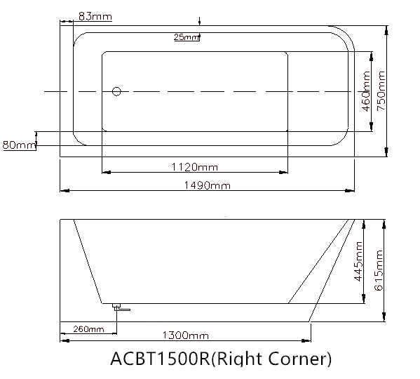 AVIS Corner 1500mm Back to Wall Bathtub (Right) 3