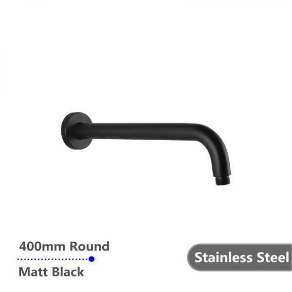 400mm Black Round Wall Shower Arm