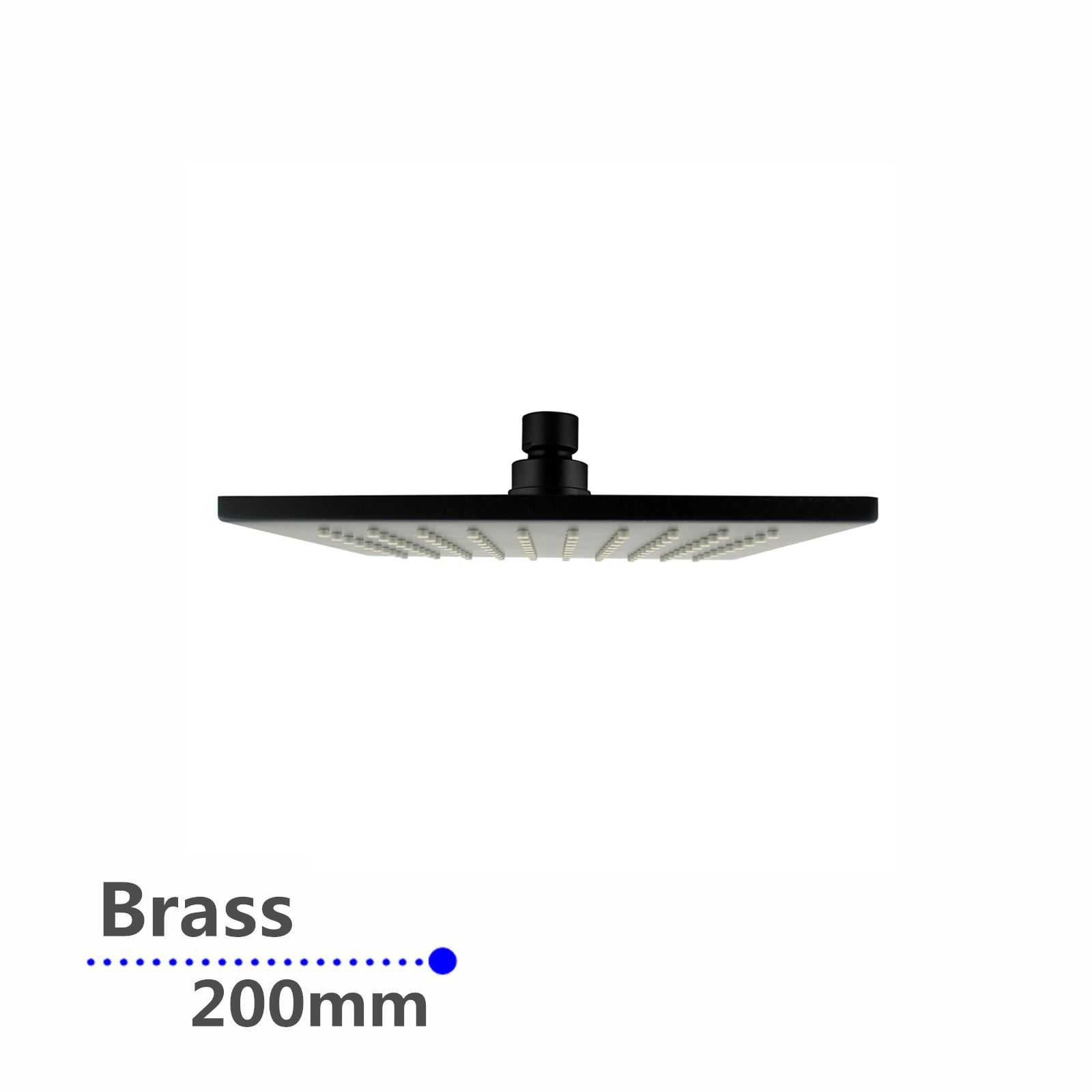 Square Black Rainfall Brass Shower Head 200mm