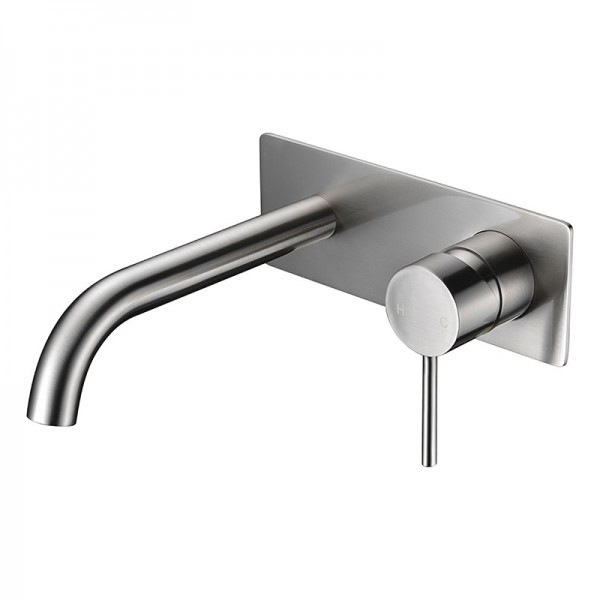 RUND Brushed Nickel Wall Mixer with Curved Spout