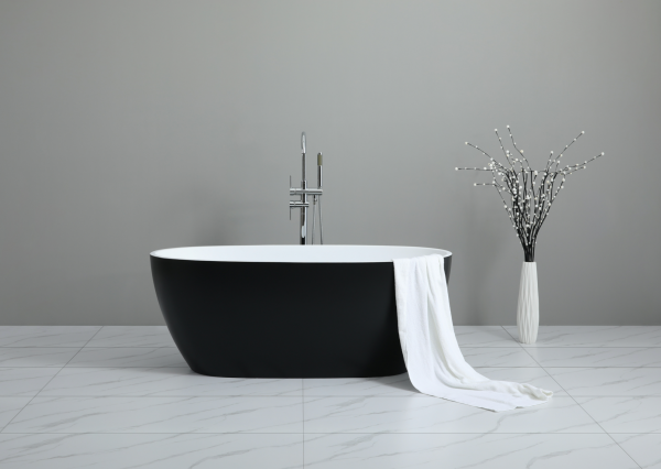 STELLA Full Matte Black and White Freestanding Bathtub 4