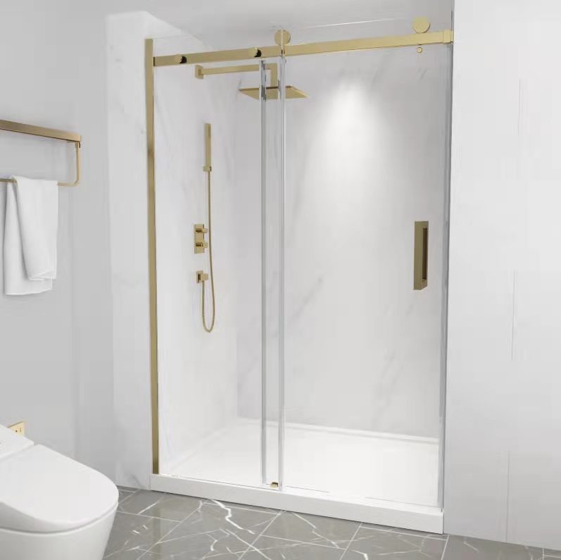 BRUSHED GOLD Frameless Roller Door Shower