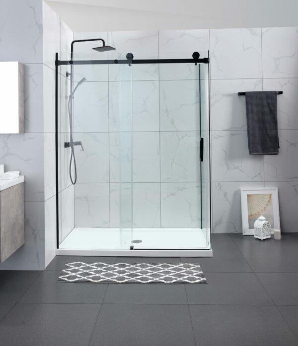 MATTE BLACK Frameless Roller Door Shower (W2W) 2