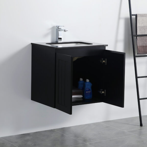 600mm Acacia Matte Black PVC Waterproof Vanity Wall Hung 4