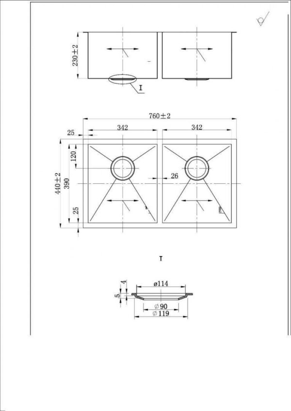 760x440x230mm Above/Undermount Double Bowl Sink 2