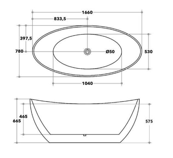 EVIE 1660mm Black Oval Freestanding Bathtub 2