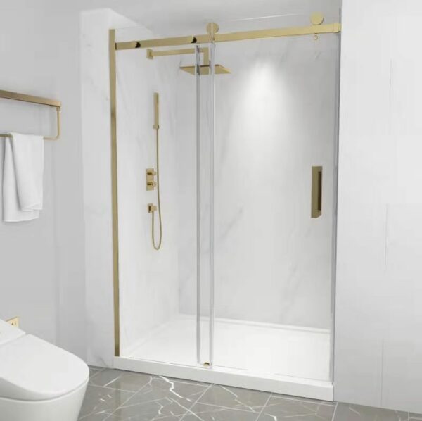 BRUSHED GOLD Frameless Roller Door Shower (W2W) 2