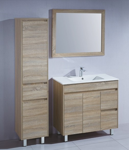 900mm Natural Timber Inspired Vanity on Leg (Right hand Drawer)