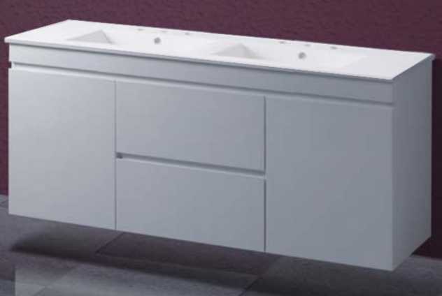 1200mm Wall Hung Double Bowl Vanity (mid-drawer)