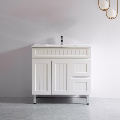 900mm Acacia Matte White PVC Waterproof Vanity on Legs