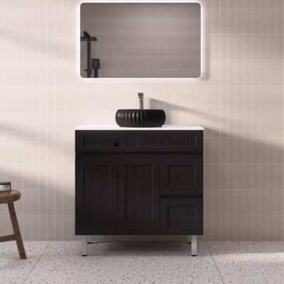900mm Acacia Matte Black PVC Waterproof Vanity on Legs