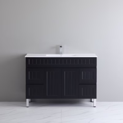 1200mm Acacia Matte Black PVC Waterproof Vanity on Legs (Single Bowl)