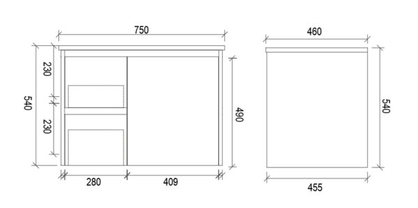 750mm Matte White Shaker Door Wall Hung Vanity(Left/Right Hand Drawers) 4