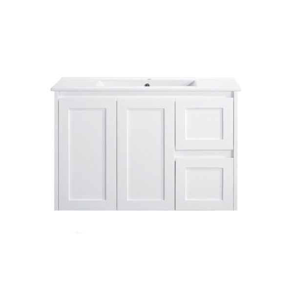900mm Matte White Shaker Door Wall Hung Vanity(Left/Right Hand Drawers) 2