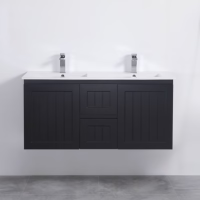 1200mm ACACIA Matte Black Waterproof Wall Hung Vanity (Double Bowl)