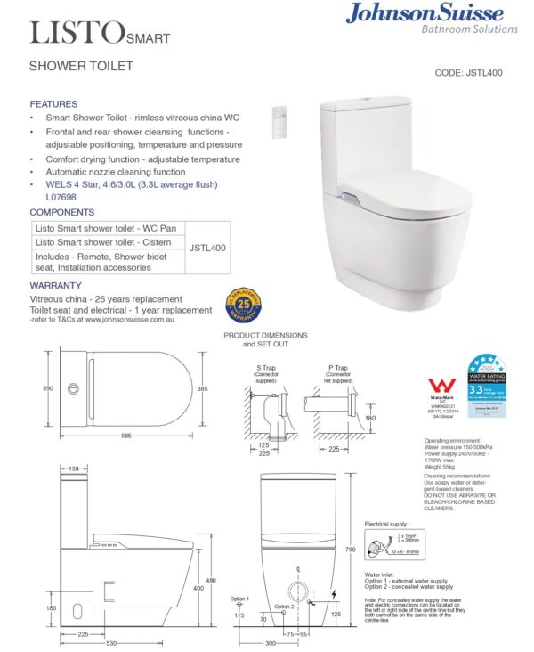 LISTO Rimless Smart Toilet Suite 20