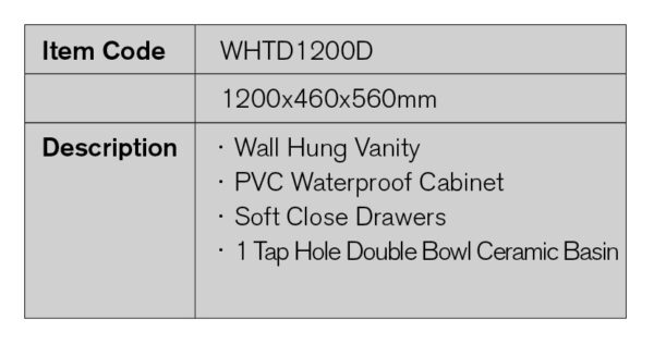1200mm PVC Waterproof Wall Hung Vanity (Double Bowl) 2