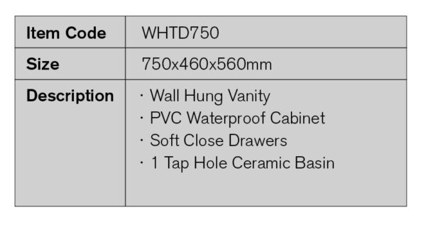750mm PVC Waterproof Wall Hung Vanity 2