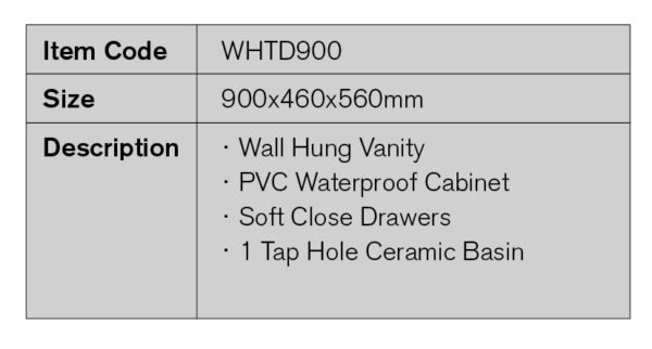 900mm PVC Waterproof Wall Hung Vanity 2