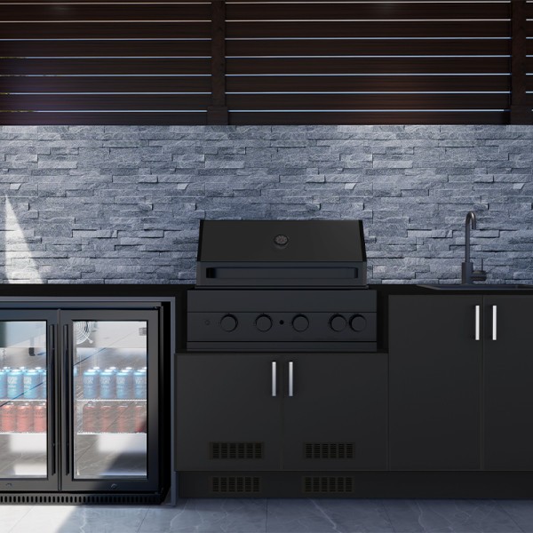 Black Doors with Midnight Riviera Stone and Black Appliances