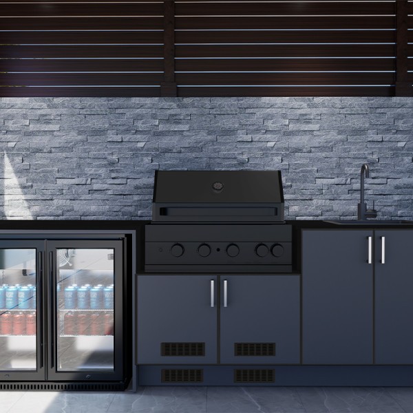 Charcoal Doors with Midnight Riviera Stone and Black Appliances