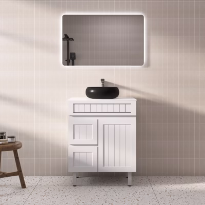 750mm Acacia Matte White PVC Waterproof Vanity on Legs