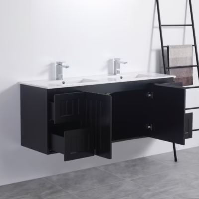 1500mm ACACIA Matte Black Waterproof Wall Hung Vanity (Double Bowl)