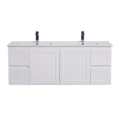 1500mm ACACIA Matte White Waterproof Wall Hung Vanity (Double Bowl)