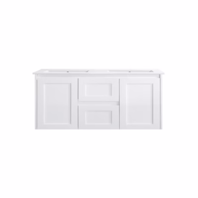 1200mm Matte White Shaker Door Wall Hung Vanity(Double Bowl)