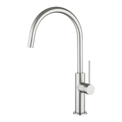 Brushed Nickel Standard Slim Stainless Steel Kitchen Mixer With 360° Swivel Spout
