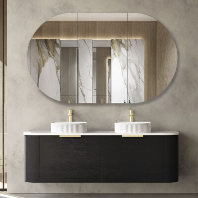 1500mm Black Oak Bondi Wall Hung Curve Vanity
