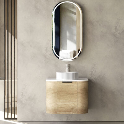 600mm Natural Oak Bondi Wall Hung Curve Vanity