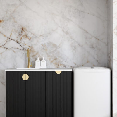1060mm Black Marlo Base Laundry Cabinet with Stone Top & Sink