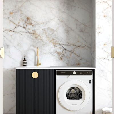 1300mm Black Marlo Base Laundry Cabinet with Stone Top & Sink