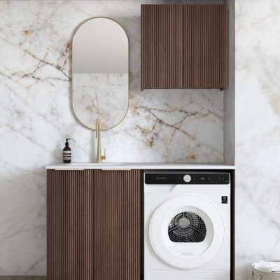 1305mm Sable Walnut Havana Fluted Laundry Kit with Stone Top & Sink