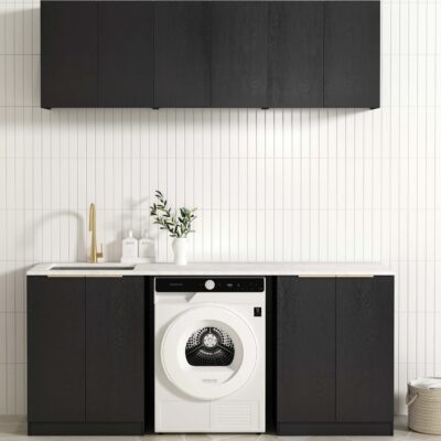 1960mm Black Oak Byron/Bondi Laundry Kit with Stone Top & Sink