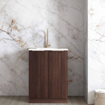 650mm Sable Walnut Havana Fluted Mini 650 Laundry Kit with Stone Top & Sink