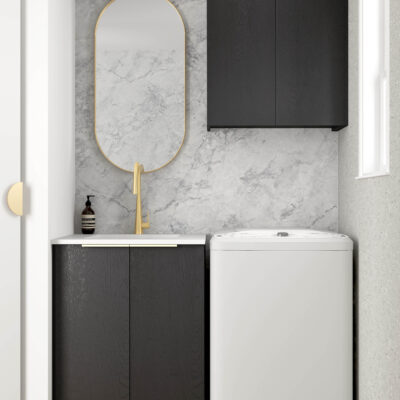 650mm Black Oak Wall and Base Cabinets Kit 650 Byron/Bondi with Stone Top & Sink
