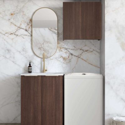 650mm Sable Walnut Havana Fluted Mini Laundry with Stone Top & Sink