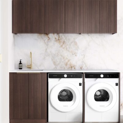 1960mm Sable Walnut Havana Fluted Laundry Kit with Stone Top & Sink