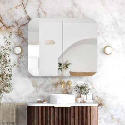 900mm Sable Walnut Soft Square Newport Fluted Shaving Cabinet