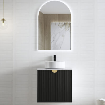 600mm Matte Black Marlo Fluted Wall Hung Vanity