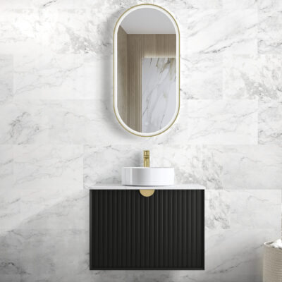 750mm Matte Black Marlo Fluted Wall Hung Vanity