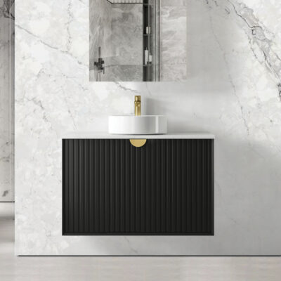900mm Matte Black Marlo Fluted Wall Hung Vanity