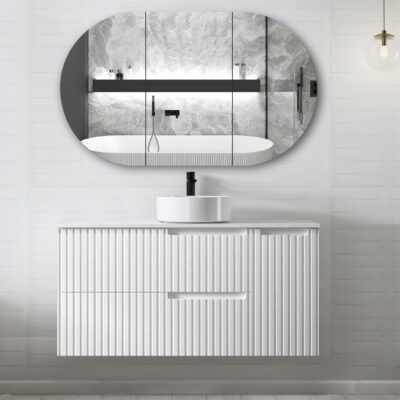 1200mm Satin White Noosa Fluted Satin White Wall Hung Vanity