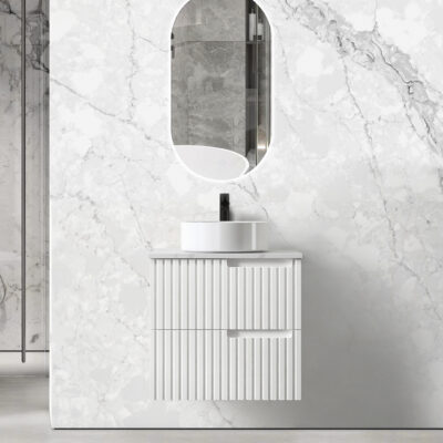 600mm Satin White Noosa Fluted Satin White Wall Hung Vanity