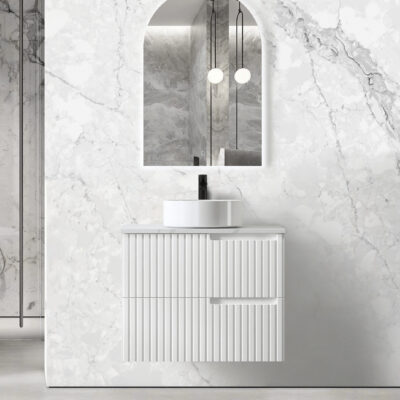 750mm Satin White Noosa Fluted Satin White Wall Hung Vanity